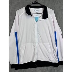 FJ FootJoy Golf Windbreaker Jacket Women's Large White Blue Full Zip Lightweight